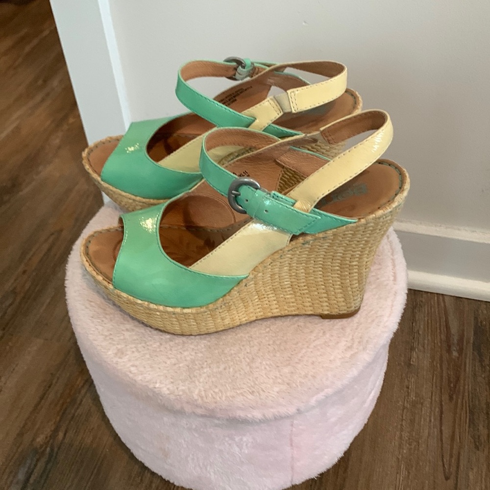 Born Mina Caraibi Patent Open-toe Sling Wedge.